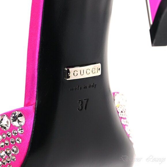 NEW GUCCI Galactica Crystal Embellished Pink Slide Sandals Heels Size EU 37 US 7 - Picture 14 of 16